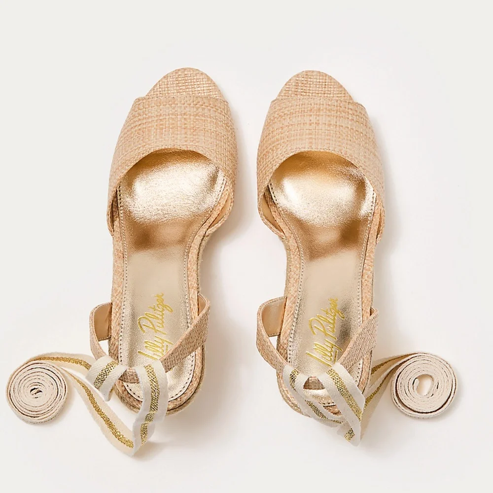 Lilly Pulitzer Paley Panama Raffia Espadrille Wedge Sandals Size 6